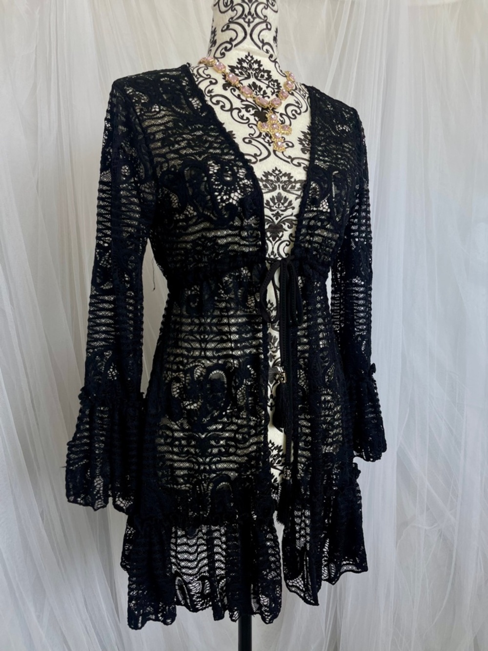 Black Lace Robe Cover Up | S